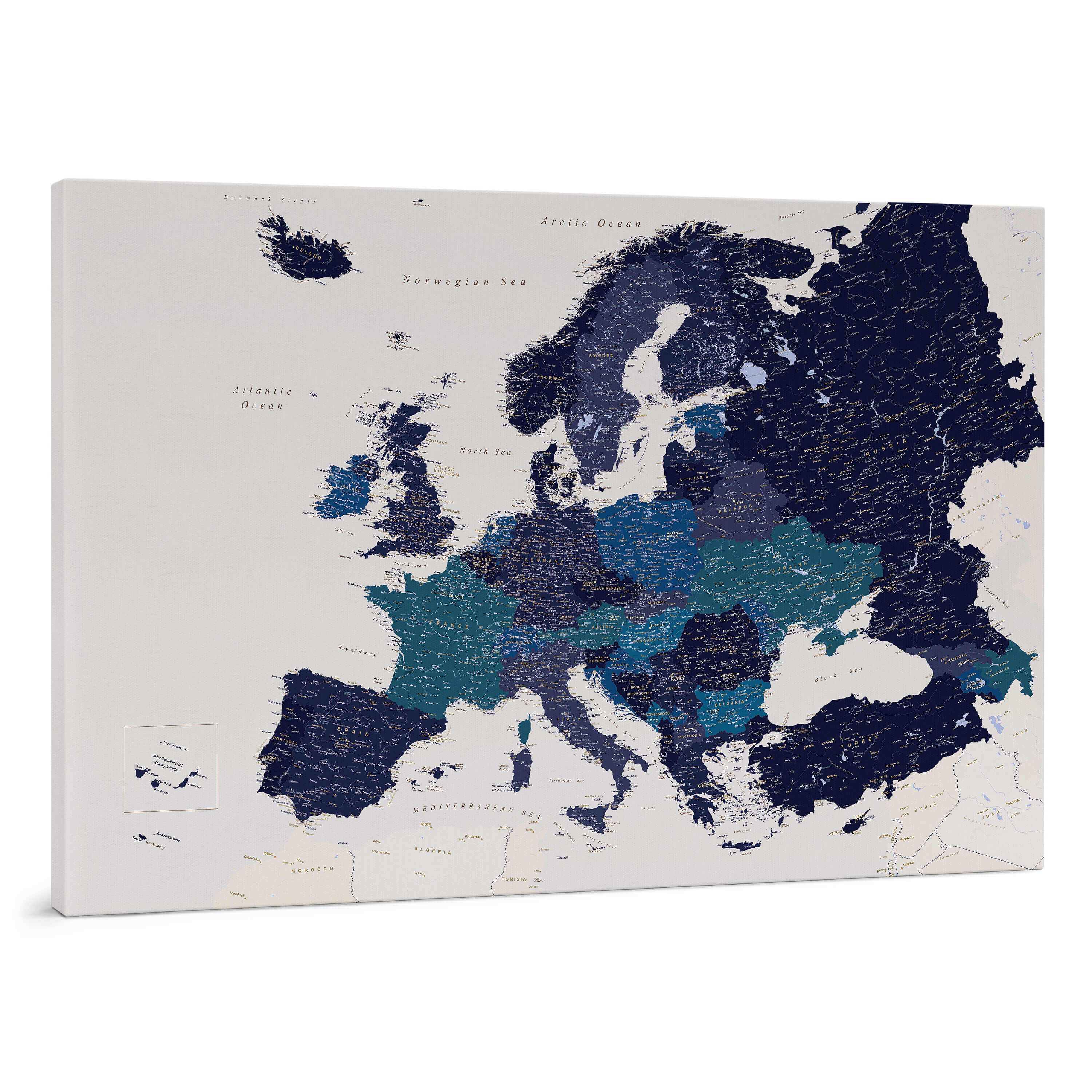 Europakarte Pinnwand – Marineblau (Detailliert) Europakarte Pinnwand – Marineblau (Detailliert)