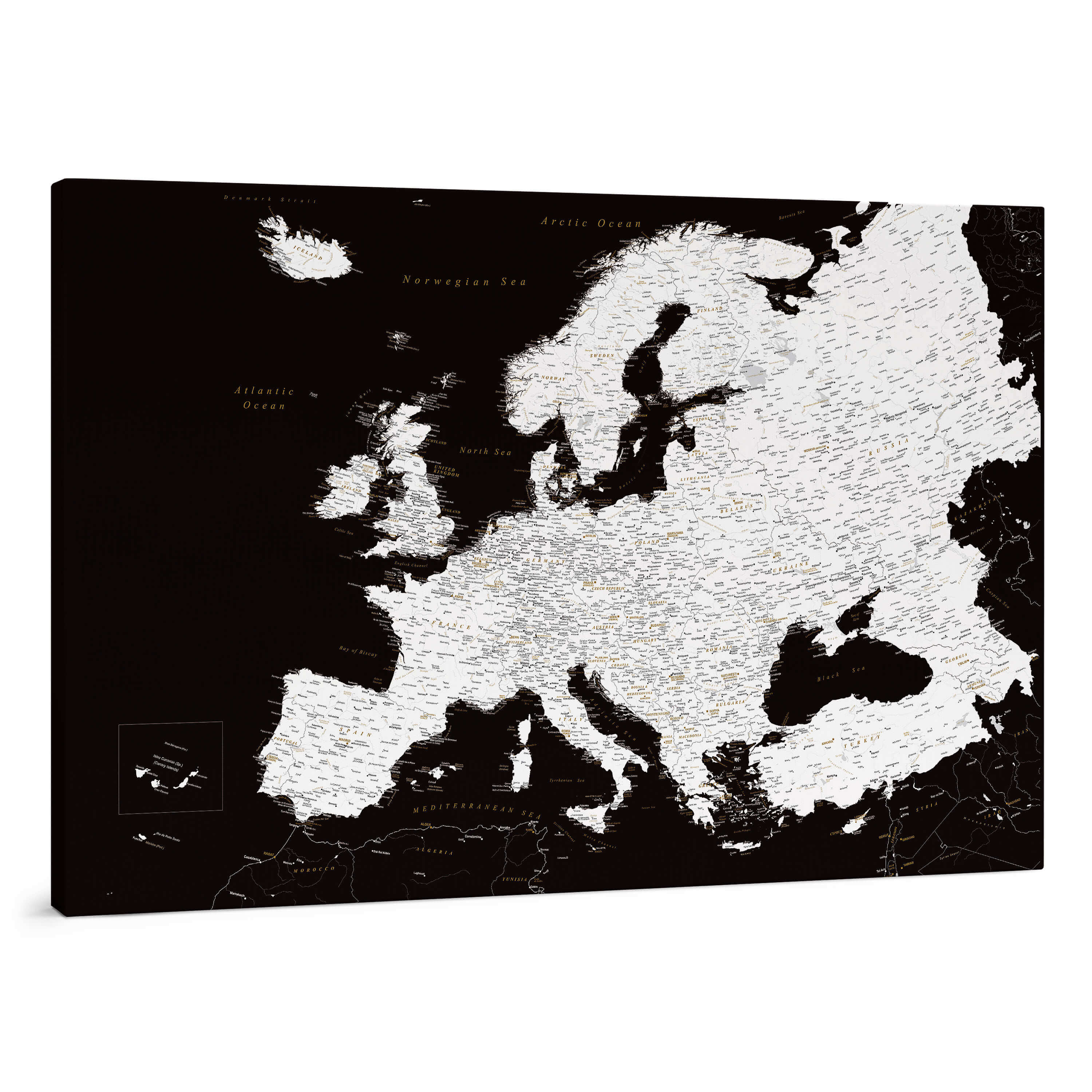 Europakarte Pinnwand – Modernes Schwarz (Detailliert) Europakarte Pinnwand – Modernes Schwarz (Detailliert)