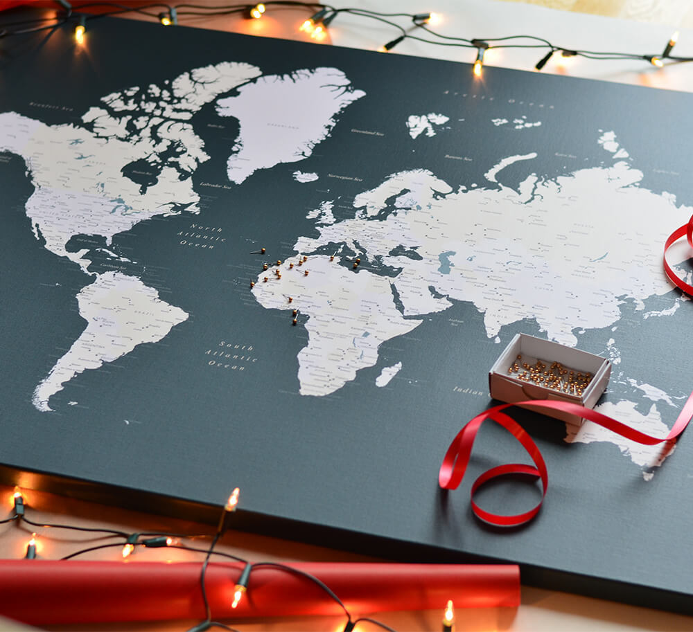 world map with pins dark green Dark green world map canvas with pins