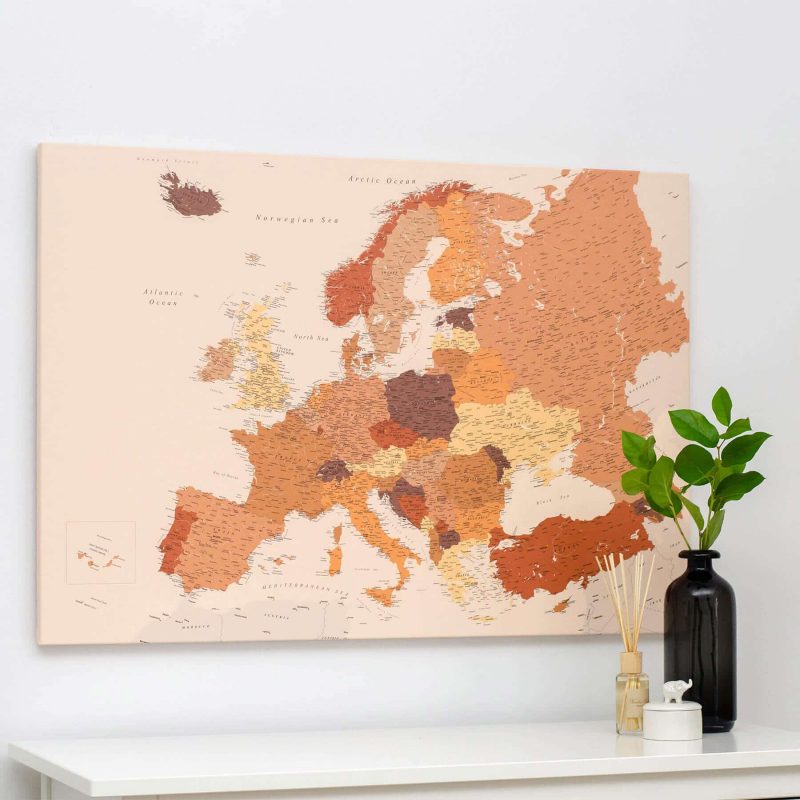 Europa-Pinnwand-Karte-Braun-Detailliert Europa-Pinnwand-Karte-Braun-Detailliert