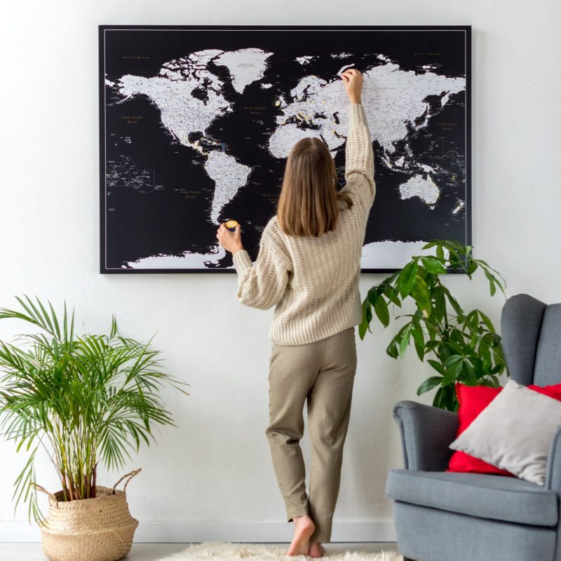 Pinnwand Weltkarte Modernes Schwarz Detailliertauf leinwand Pinnwand Weltkarte Modernes Schwarz Detailliertauf leinwand