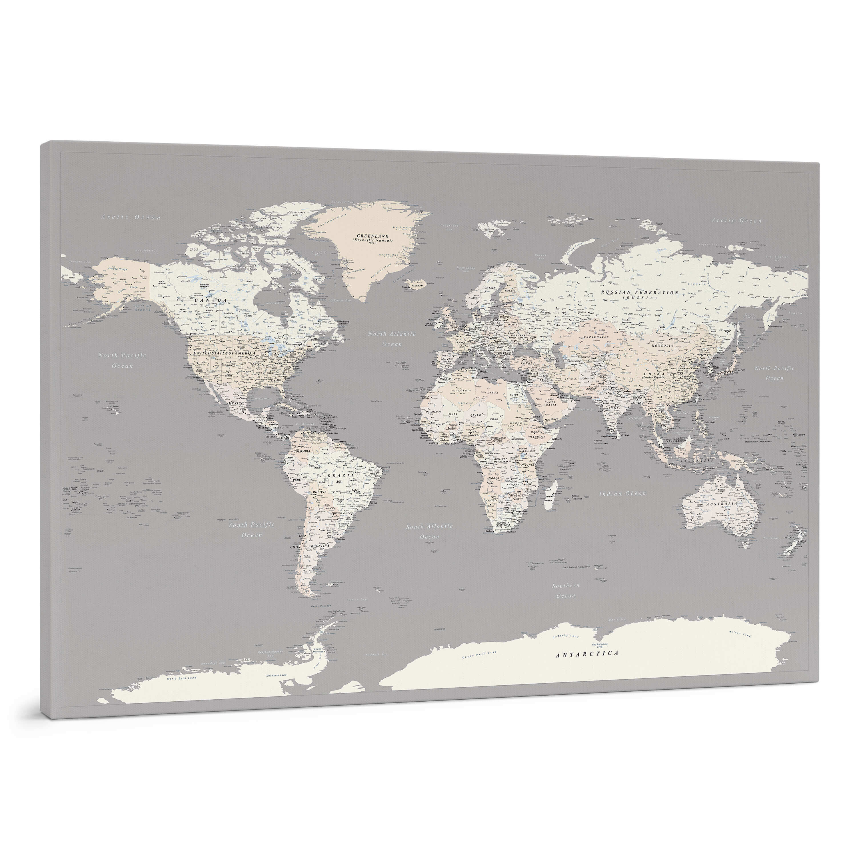 Welt Pinnwand Karte – Grau Cremefarben Welt Pinnwand Karte – Grau Cremefarben